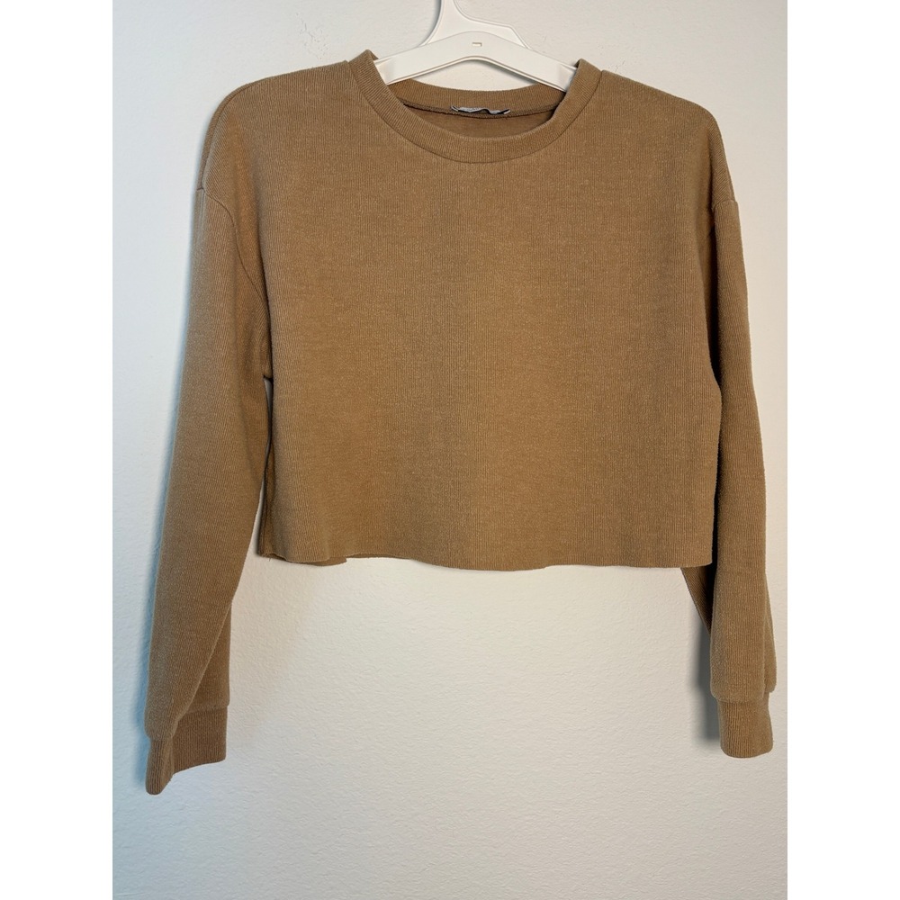 Zara Trafaluc‎ Womens Small Camel Tan Knit Crewneck Long Sleeve Sweater Top